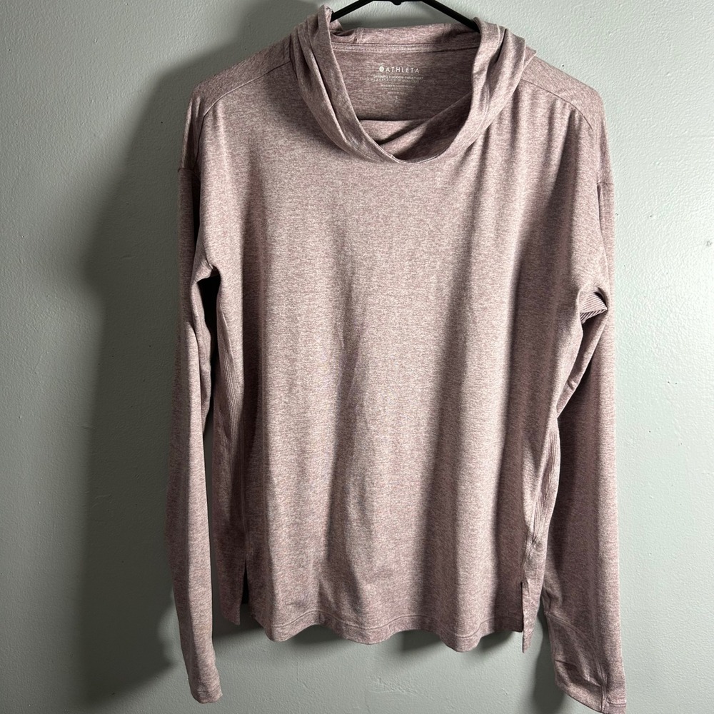 Athleta Uptempo II Hoodie Sweatshirt Mauve Pink Heathered Thumbhole Womens Small